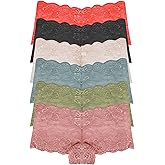 RUNYA Womens Lace Boyshort Panties Lingerie Underwear Briefs, Pack of 6