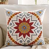 Kuderiy Embroidered Throw Pillow Cover 18x18 Classic Fall Boho Floral Pattern Pillows Cover Outdoor Decorative Pillowcase,Durable Cozy Textured Cushion Case for Sofa Couch Bed Living Room,Orange