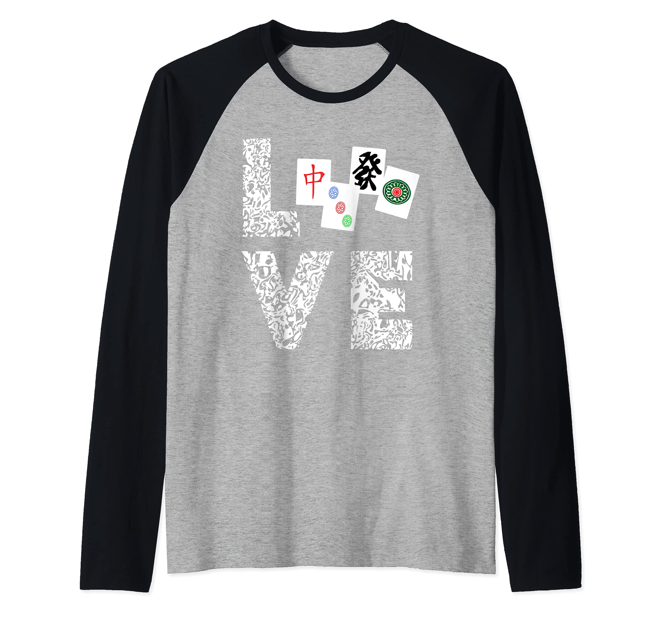 Mahjong Love Playing Chinese Game Mah Jongg Player Raglan Baseball Tee