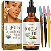 BodyJ4You Organic Jojoba Oil 6PC Dermaplane Razors for Women Face - USDA Organic 100% Pure Natural - Face Razor Eyebrow Hair Trimmer Men Facial Hair Shaver - Unrefined Cold Pressed Skin Care - 1 Fl Oz