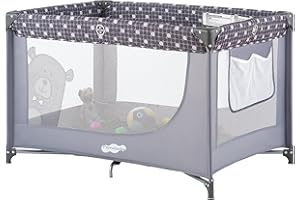 Pamo Babe Portable Crib Baby Playpen with Mattress and Carry Bag Grey