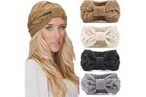DRESHOW Winter Knit Chunky Headbands for Women Crochet Turban Knitted Ear Warmer Head Wrap Winter Accessories 4 Pack