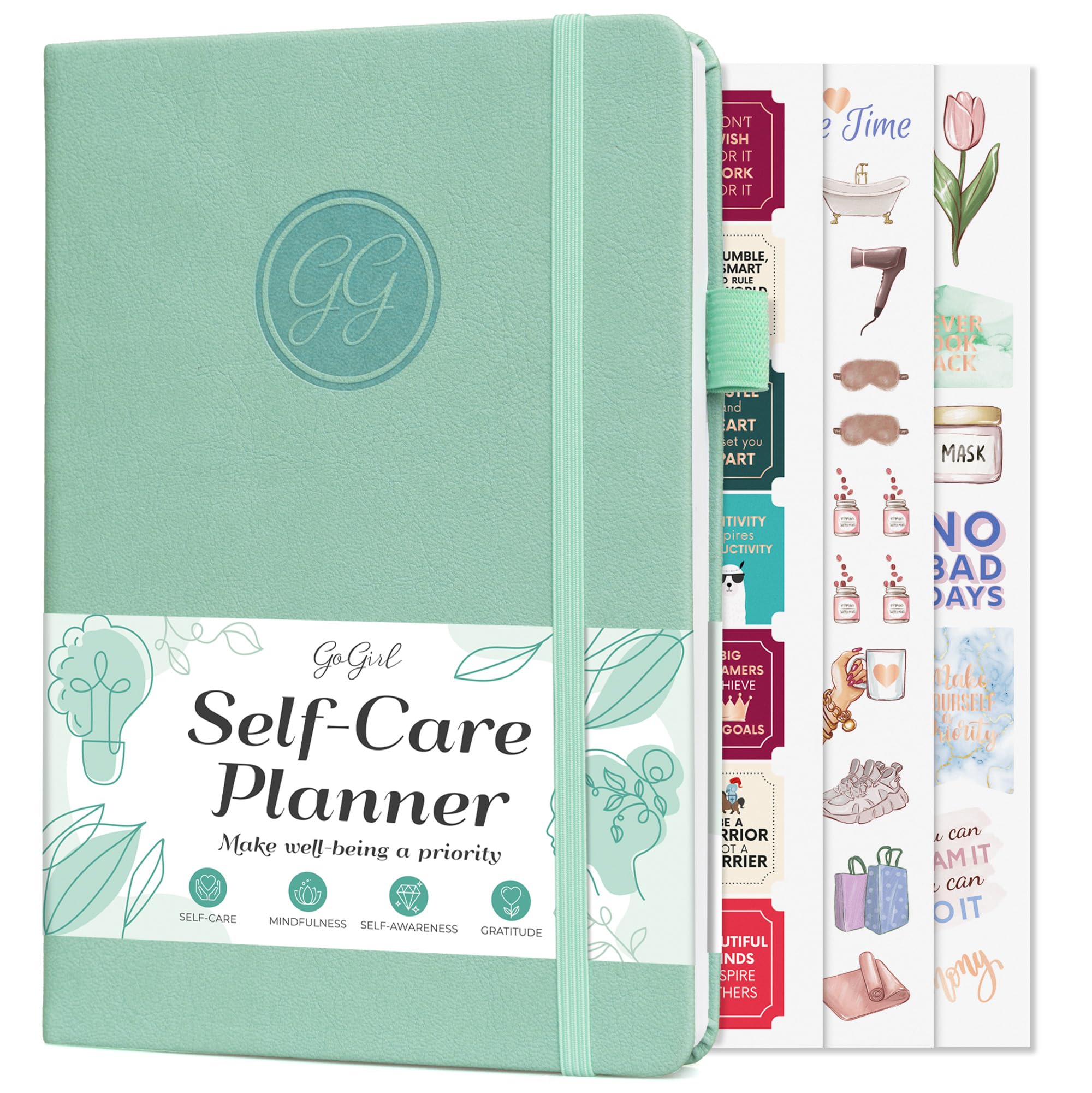 GoGirl Self-care Journal – Daily Mental Health Notebook with Mood & Wellness Trackers – Personal Development, Meditation & Reflection Journal for Women – Hardcover, Lasts 3 Months (Mint Cream)
