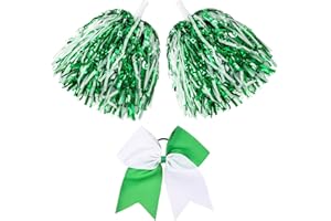 Hanaive 3 Pcs Cheerleading Pom Poms and Large Cheerleader Hair Bow Foil Pompoms Cheer for Team Cheering Squad Dance Rooters Accessories