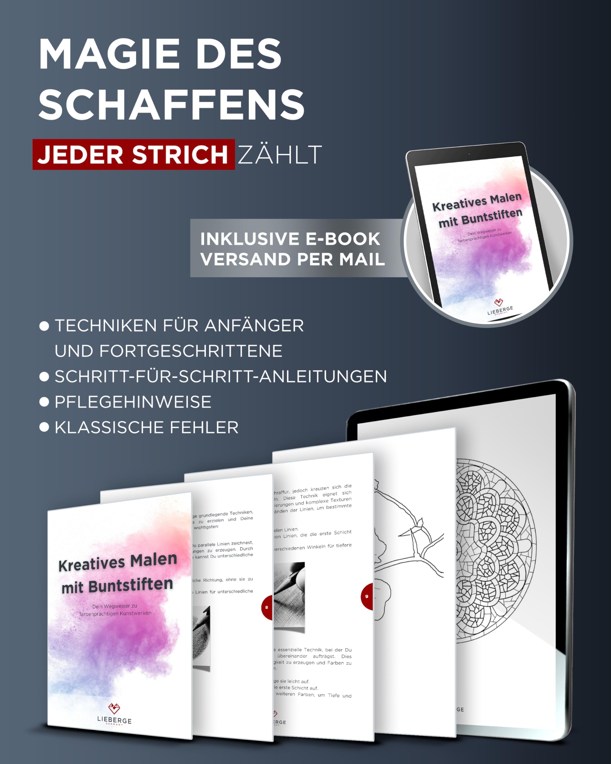 LIEBERGE Premium Buntstifte Set in Metallschatulle – 72 Farben – hochpigmentierte Colored Pencils – bruchsicher, weiche Farbabgabe | Malstifte für Erwachsene, Kinder und Künstler (Metallschatulle) 6
