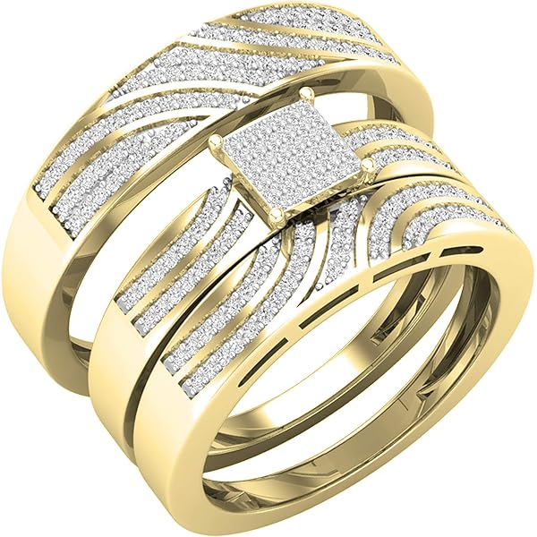 Dazzlingrock Collection Juego De Anillos De Compromiso Para Novia De 0.27 Quilates (ctw) De 10 Quilates Con Corte Redondo De 1/4 Quilates, Oro Amarillo, Oro Amarillo, Piedra Preciosa, Diamante