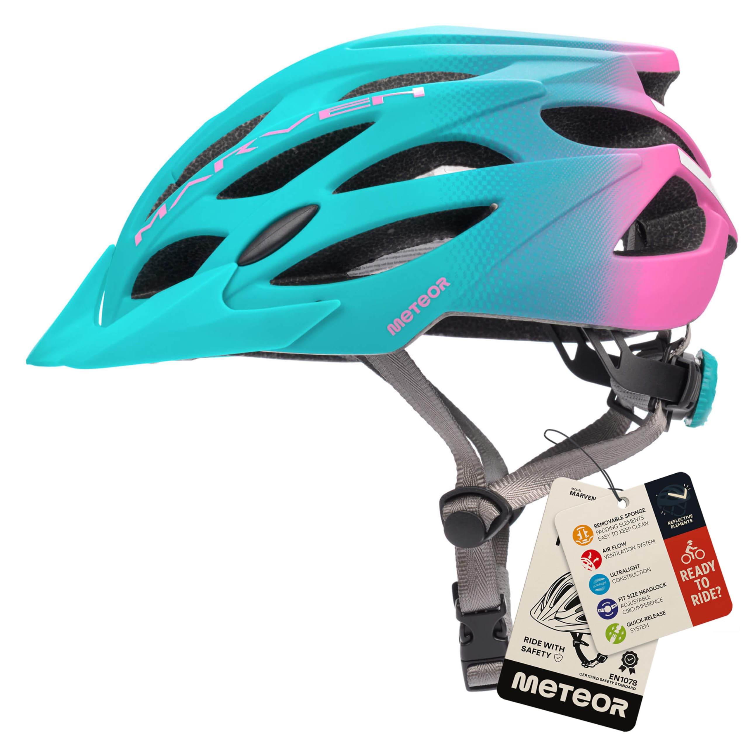 Meteor - MARVEN Cycle Helmet – Lightweight Adjustable Helmet for Men, Women, Kids – MTB, Bike, Scooter, Skateboard & Hoverboard – Breathable with Detachable Visor - Size S - Pink