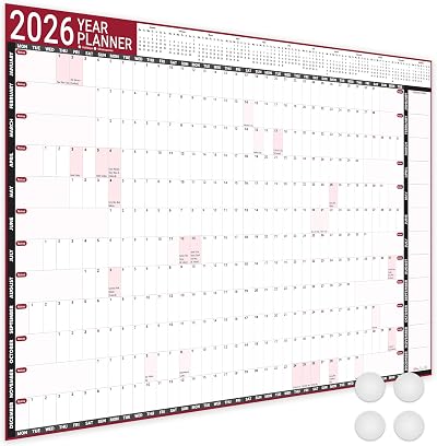 Giftinghouse 2026 Wall Planner A1 Laminated Full Year UK Mount Stickers