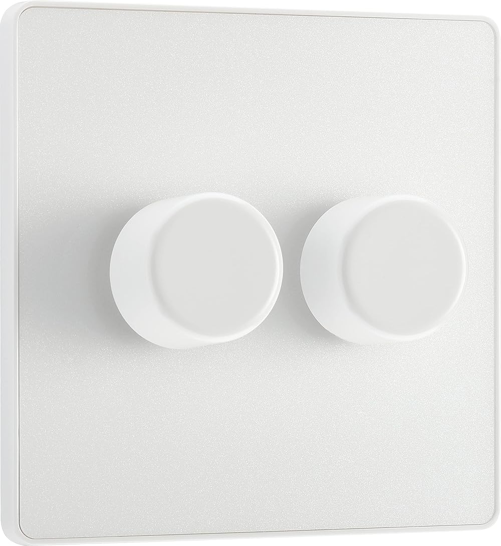 BG Electrical Intelligent Double Wall Dimmer Switch 2 Way Pearlescent White