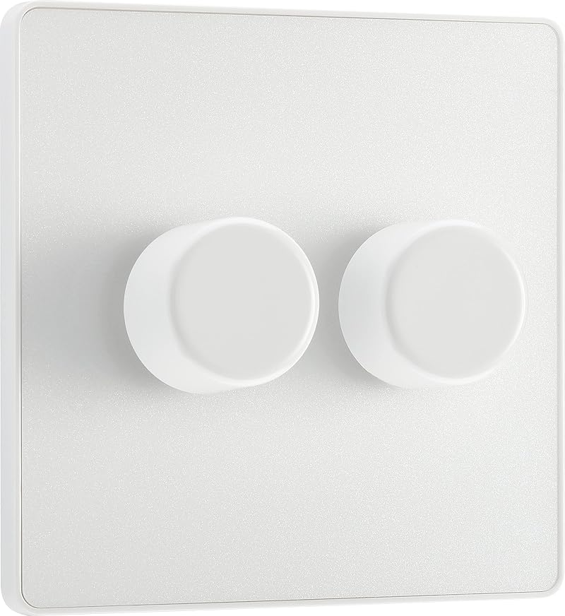BG Electrical Intelligent Double Wall Dimmer Switch 2 Way Pearlescent White