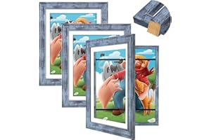 GULETHUN Kids Artwork Frames Changeable, [3Pack] [Solid Wood] Kids Art Frame, 10x12.5 Front Opening Artwork Display Storage Frame for Wall, Holds 150Pcs, for 3D Art, Crafts, Children Drawings, Blue