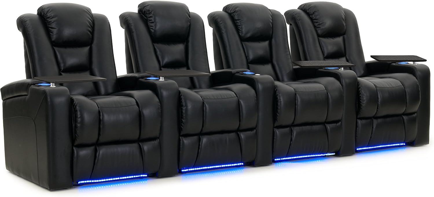Octane Seating Mega XL950 Home Theater Seats - Black Bonded Leather - Power Recline - Row of 4: Furniture & Decor