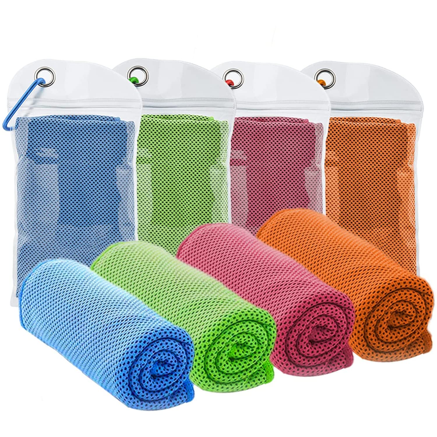 4 Packs Cooling Towel (40"x12"),Ice Towel,Soft Breathable Instant Towel,Microfiber Cool Towel for Yoga,Golf,Sport,Gym,Workout,Camping,Fitness,Outdoor &More Activities (Blue/Rose red/Orange/Green)