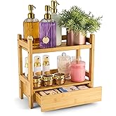 Sorbus Bamboo Bathroom Counter Organizer – 2-Tier Shelf with Hidden Drawer for Vanity, Matcha Station, Bathroom Sink Organizer Countertop, Kitchen & Office Storage (13″ L x 6.5″ W x 12.6″ H)