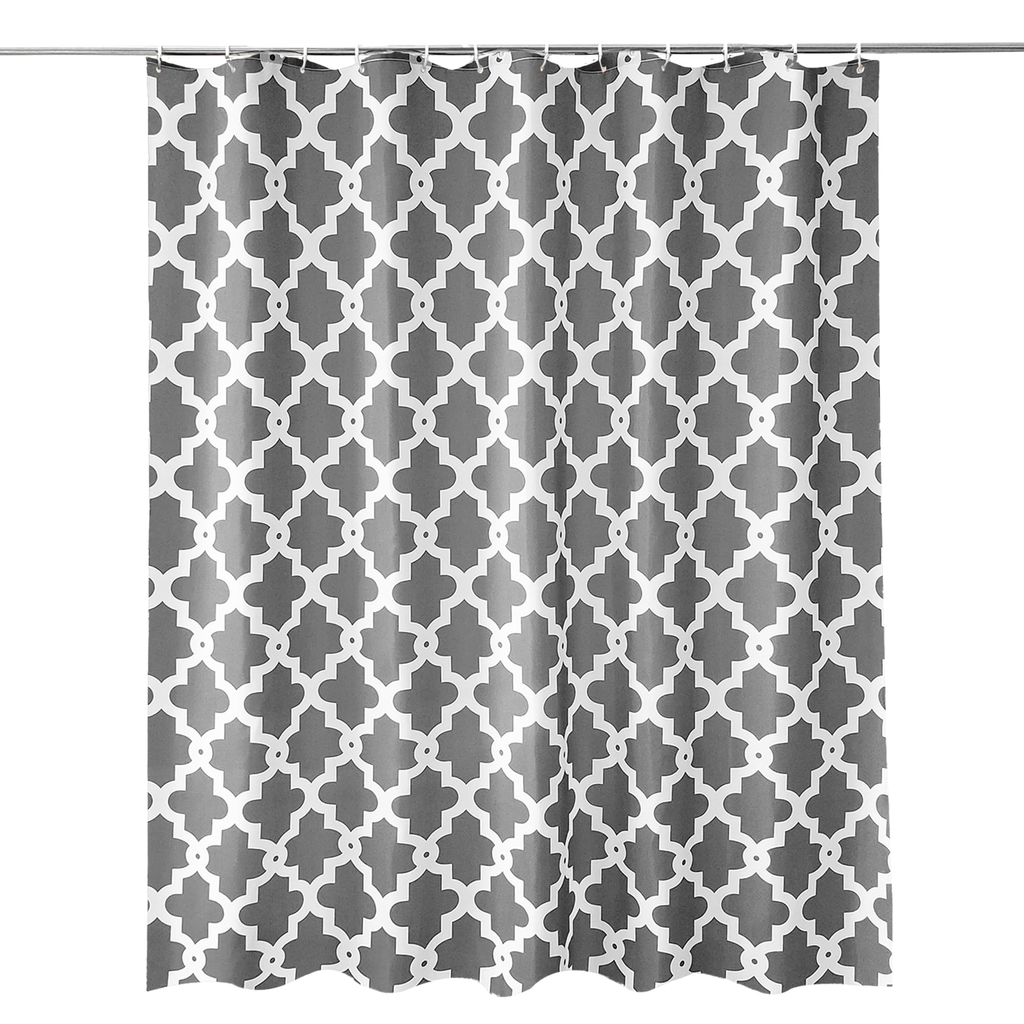 Trimming Shop Trellis Grey Shower Curtain - Polyester Fabric Bathroom Curtain, Waterproof & Mould Resistant, With 12 Hooks, Washable 180x200cm Long Shower Liner, Blackout Design for Stylish Bathroom