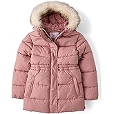 The Children's Place girls Water and Wind Resistant Hooded Zip Front Mid Length Puffer Jacket, Faux Fur Lined