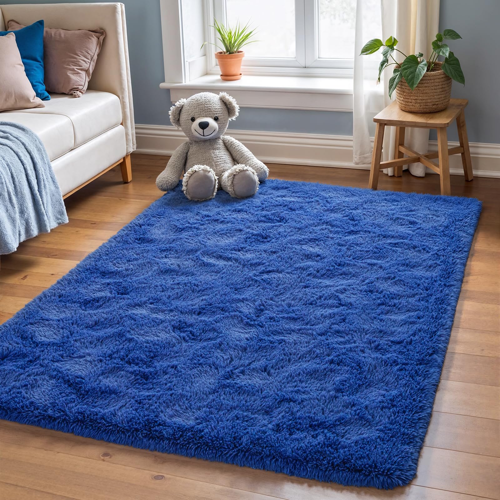 Photo 1 of **used***Zentavio Rugs for Boys Room Blue 3x5 Area Rugs for Living Room Small Navy Carpet for Bedroom Washable Soft Fluffy Shag Aesthetic Plush High Pile Throw Rug for Nursery Kids Room Dorm Room