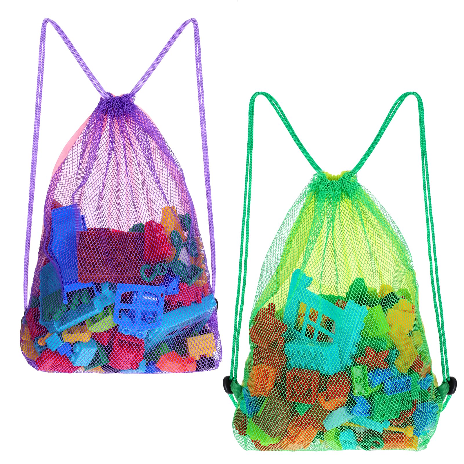 Photo 1 of Beach Toy Bag, 2pcs Mesh Travel Drawstring Sand Toy Bags, Shell Collecting Bag for Beach Toys, Beach Vacation Essentials Toys Storage Seashell Bags