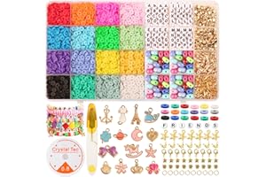 UHIBROS 5815 Pcs Clay Beads for Jewelry Making Kit with Big Pendant Charms 200 Letter Beads 100 Face Beads Flat Polymer Heishi Beads DIY Crafts Kit,6mm 16 Colors