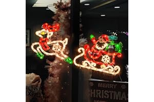 JUSTPRO 50L Lighted Christmas Sculpture,Including: Deer x1,Santa and Sleigh x1， for Holiday Indoor and Outdoor Wall Door Christmas Window Decorate