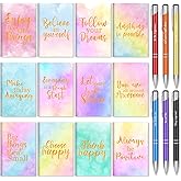 Geyee 24 Pcs Mini Motivational Pens Inspirational Notepads Bulk Appreciation Gifts Small Journals Funny Ballpoint Pen Set Prizes Men Women Office Travel Party Favors(Pastel)
