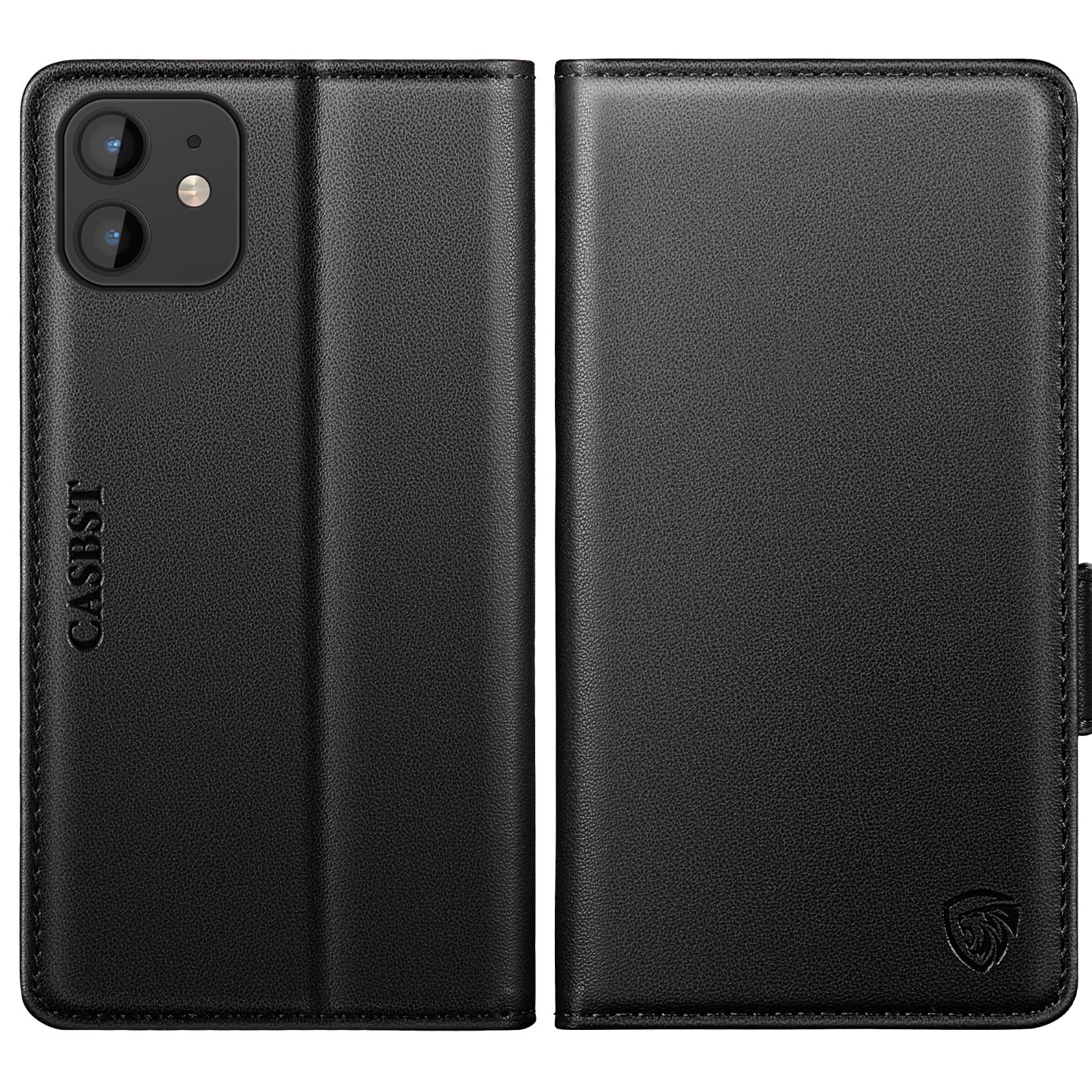 CASBST for iPhone 11 Case, Kickstand Flip Leather Wallet Book Case with Card Slots Shockproof Magnetic Closure Protective Phone Case Cover Compatible with iPhone 11 - Black