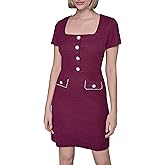 Karl Lagerfeld Womens Short Sleeve Stretch Texture Knit Tweed A-line Dress