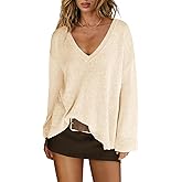 Panadila Women V Neck Oversized Sweaters Casual Off The Shoulder Sweater Knit Long Sleeve Tops Fall Outfits