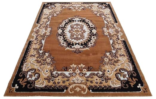 Paradise Carpet Creation Floral Persian Carpet (Golden, Acrylic, 7 X 10 Feet)
