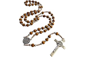 BJLA Handmade 9.6mm Wooden Beads and 5.5mm Silver coated beads Catholic Prayer beads Rosary for Men and Women with Silver coa