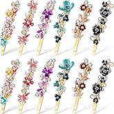 WILLBOND 12 Pieces Vintage Flower Hair Pins Women Barrette Bobby Pins Decorative Metal Gold Tone Hairpins Colorful Floral Design Hair Clips French Rhinestone Decorative Accessories for Women Girls
