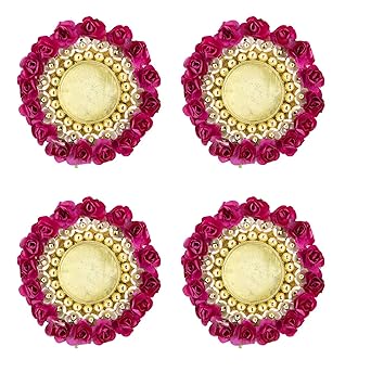 PELO Tealight Diya Holder for Making Rangoli for Diwali Decorations for Home and Office Use Set of 4 Pcs