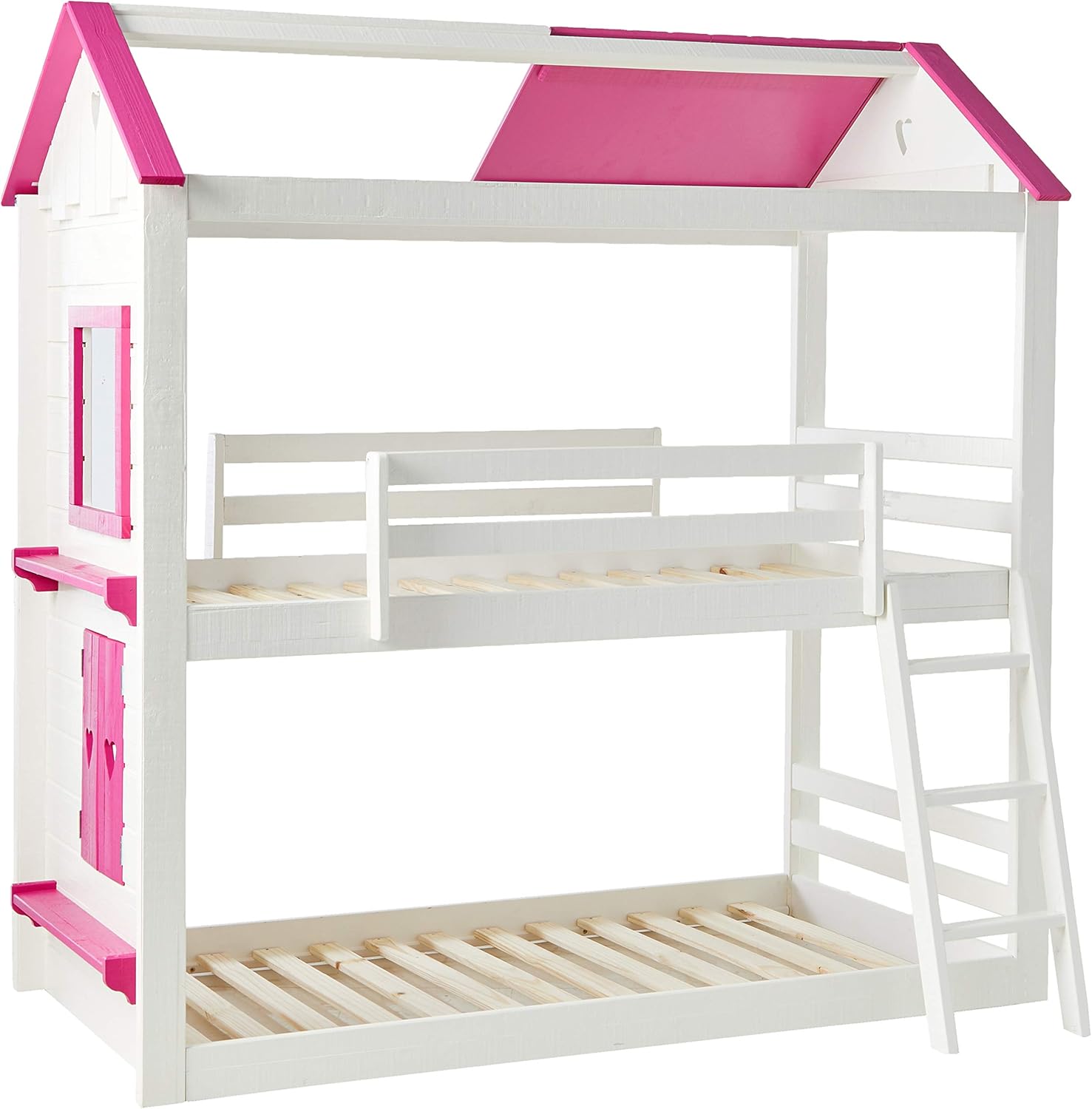 Amazon Com Donco Twin Sweetheart Bunk Bed Bunkbed Twin Twin White Pink Furniture Decor