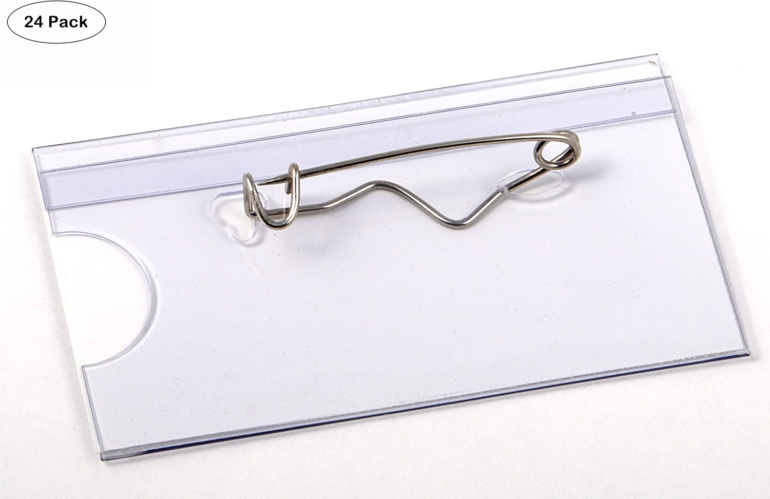 EUROPEL Name Badge Holders with Safety Pin & Blank Card Insert Sheets (Pack of 24), Clear, 60 x 40 mm
