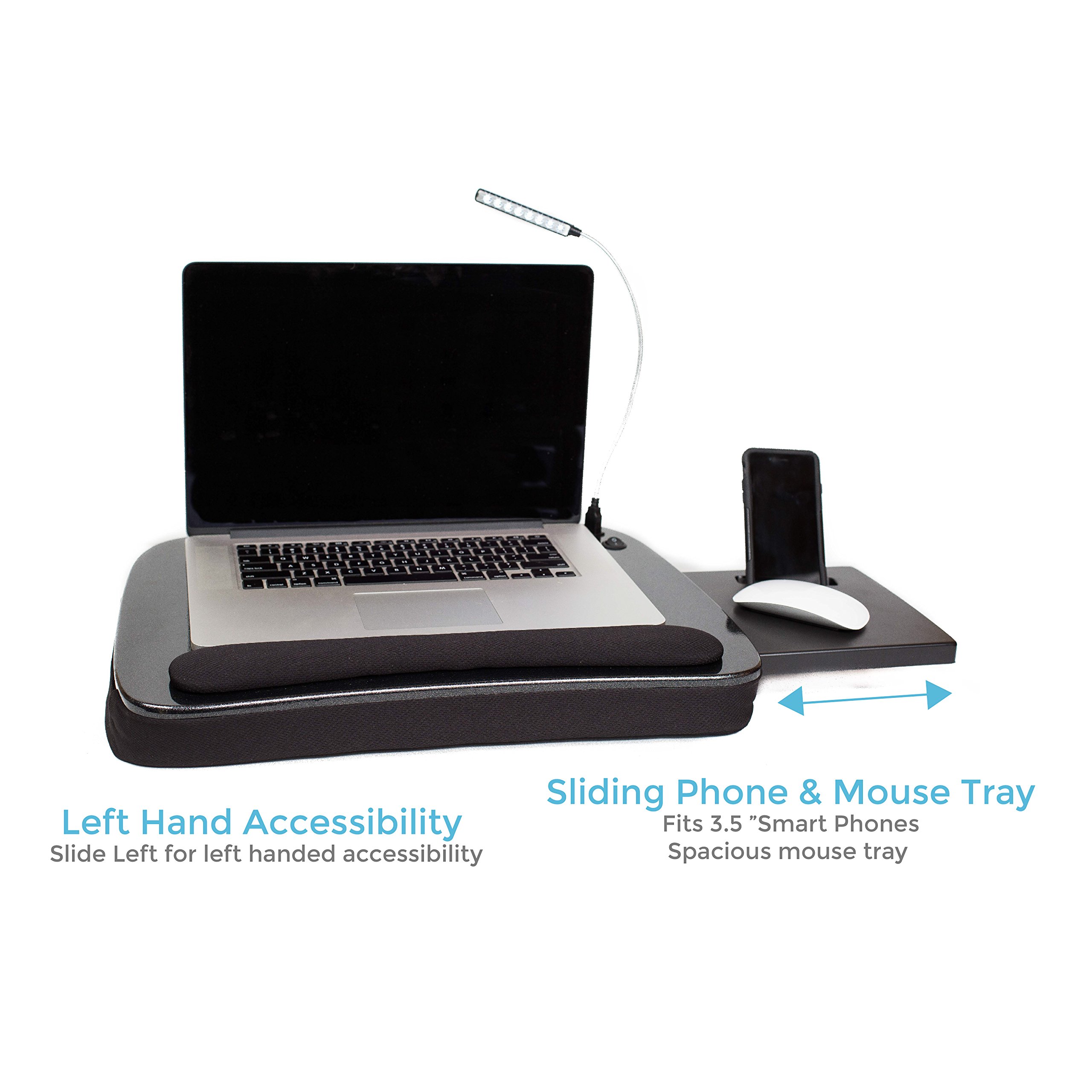 Sofia + Sam Multi Tasking Memory Foam Lap Desk with USB Light (Black