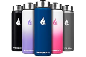HYDRO CELL Stainless Steel Insulated Water Bottle with Straw - For Cold & Hot Drinks - Metal Vacuum Flask with Screw Cap and Modern Leakproof Sport Thermos for Adults (Navy 24oz)