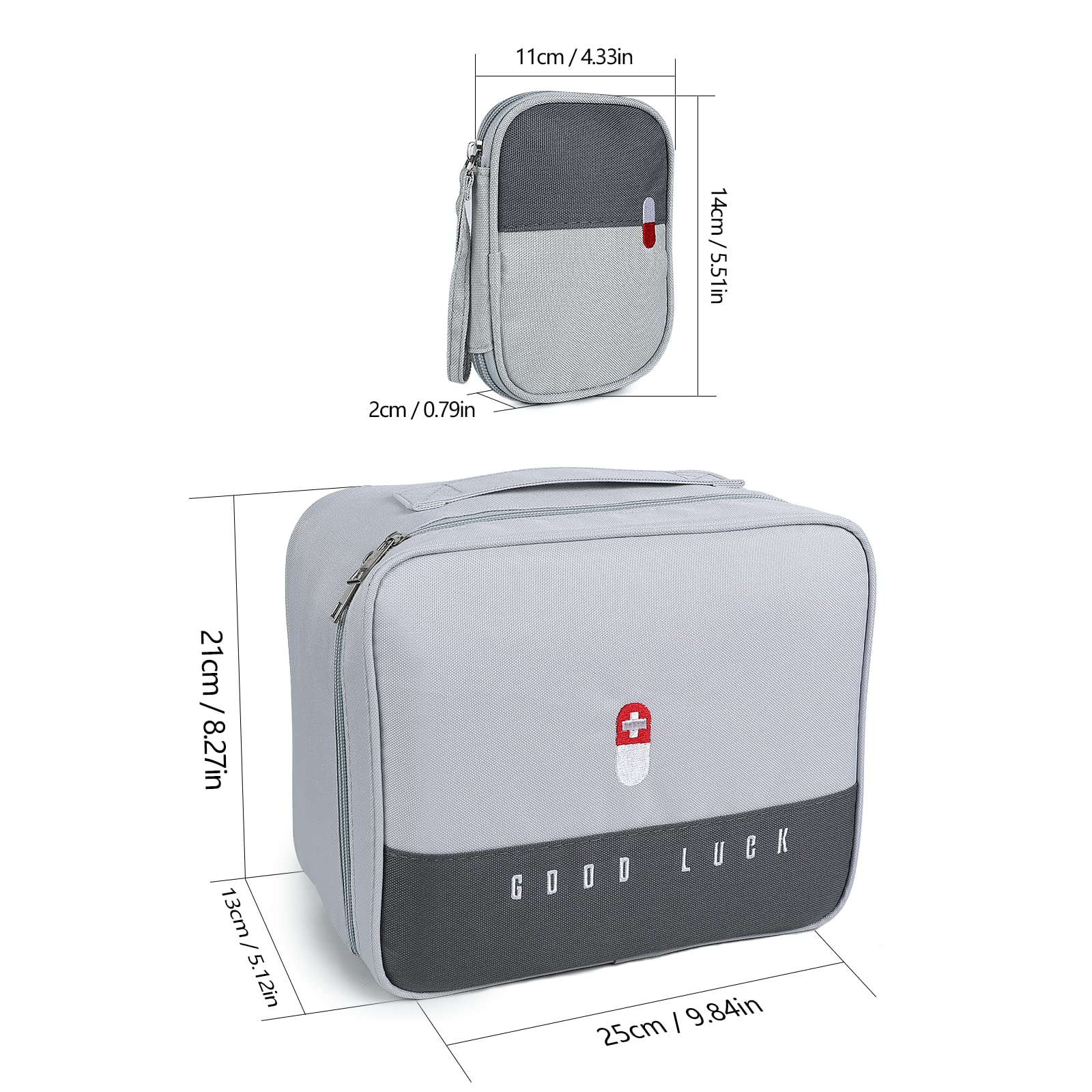 Romon 2 Stück Medikamententasche, Reiseapotheke Tasche Wasserdicht, Große & Klein Medikamententasche Reise, Tragbar Medizin Aufbewahrungstasche für Home Office Reisen, Grey 7