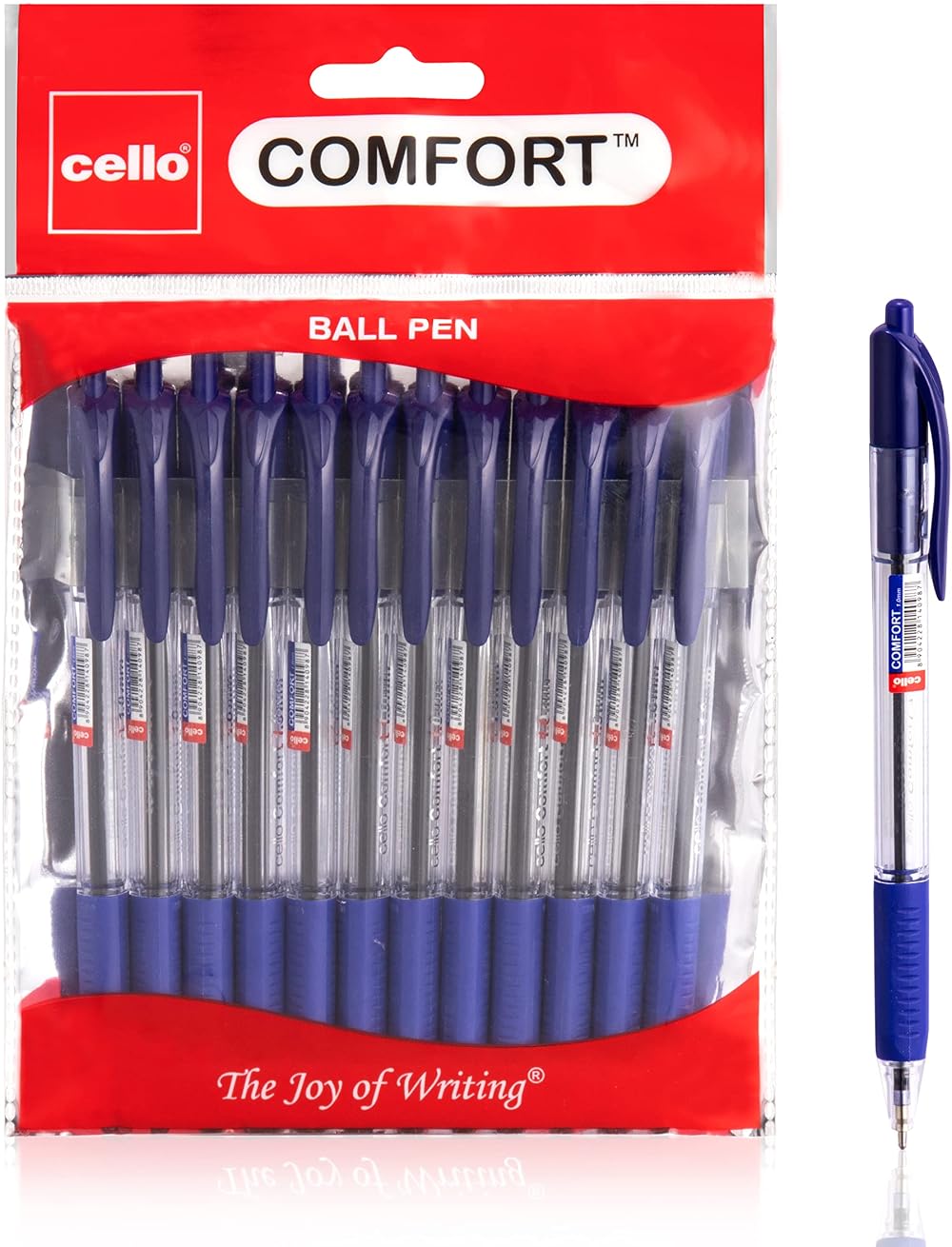 Cello Comfort Blue Ballpoint Pens 1.0mm Retractable French Grip Pack of 12