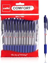 Cello Comfort Blue Ballpoint Pens 1.0mm Retractable French Grip Pack of 12