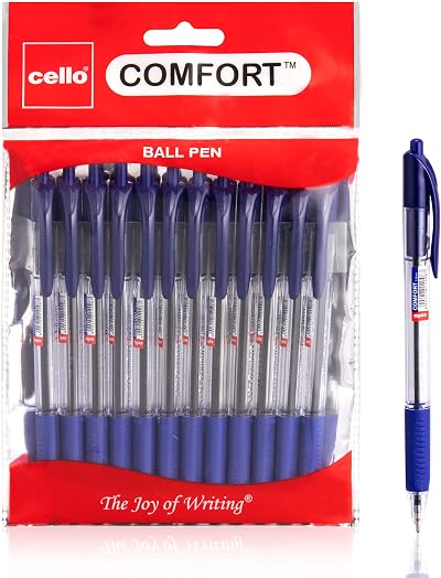 Cello Comfort Blue Ballpoint Pens 1.0mm Retractable French Grip Pack of 12