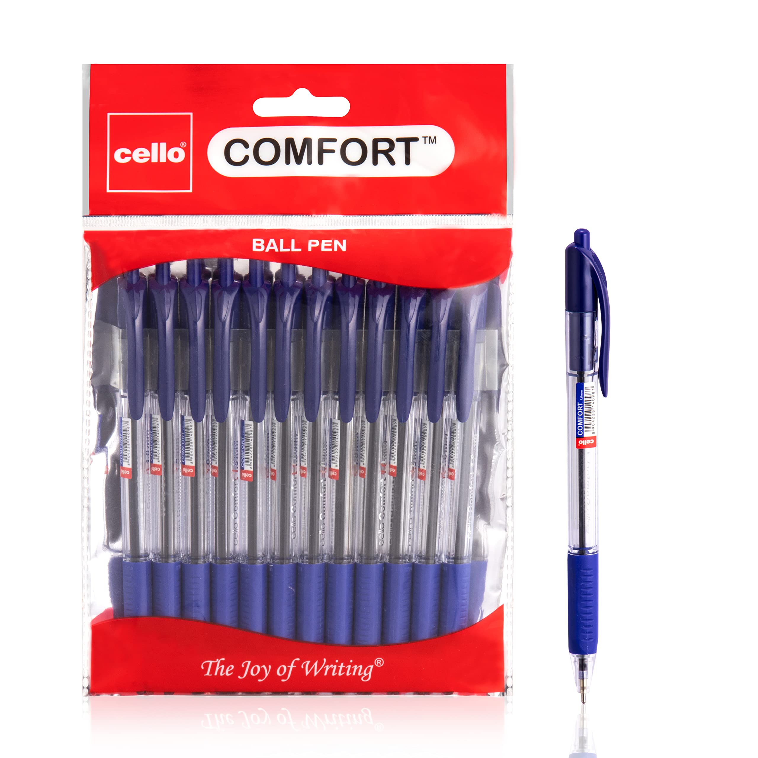 Cello Comfort Blue Ballpoint Pens - Premium Retractable Biro Pens with Ergonomic Grip, Medium Point 1.0mm, Blue Ink,Pack of 12 - Ideal for Office, School & Home Writing