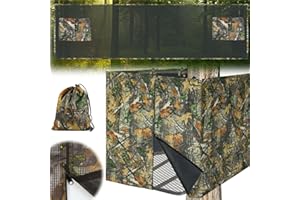 EMSIOK Four-sided Hunting Tree Stand Blinds Kit, 142" x 35" Large Treestand Camo Blind Cover Universal 2 Man Ladder Stand Blind Camouflage Stand Accessories with Zipper Pocket Storage Bag for Deer Hunting