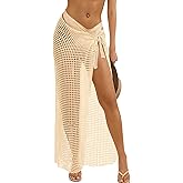 Fisoew Womens Crochet Swimsuit Coverups Hollow Out Bikini Wraps Swimwear Bathing Suit Cover Up Beach Maxi Skirt