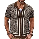 PJ PAUL JONES Men's Vintage Button Down Cuban Collar Knitted Polo Shirt