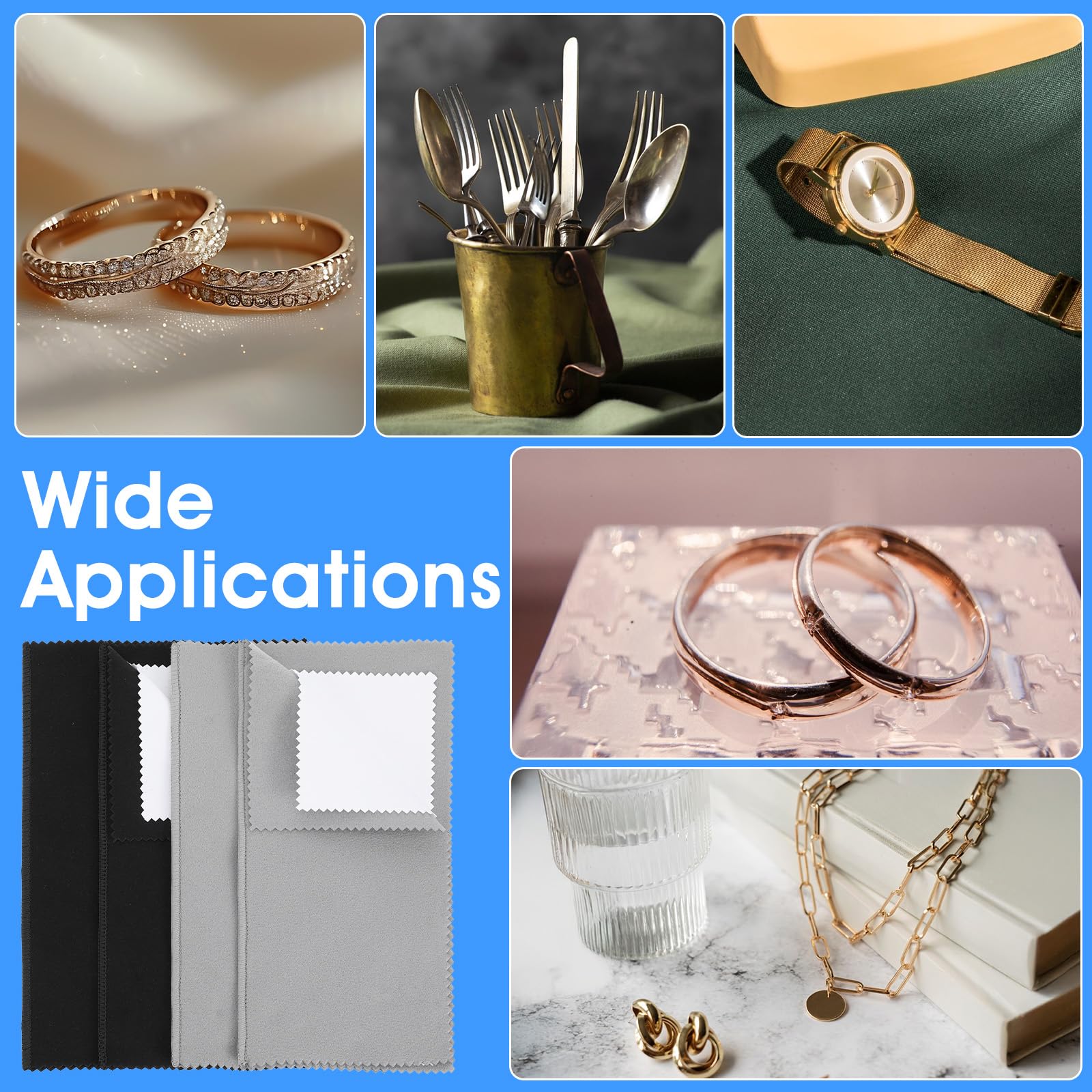 4 Pcs Silver Polishing Cloths Jewelry Cleaning Clothes Premium Silverware Cleaning Cloth for Sterling Silver Gold Diamond Platinum Precious Stones Coins Watch Keeps Jewelry Clean Shining