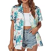 Womens Hawaiian Shirt Beach Button Down Shirts Tropical Hawaii Luau Casual Vacation Short Sleeve Blouse Tops
