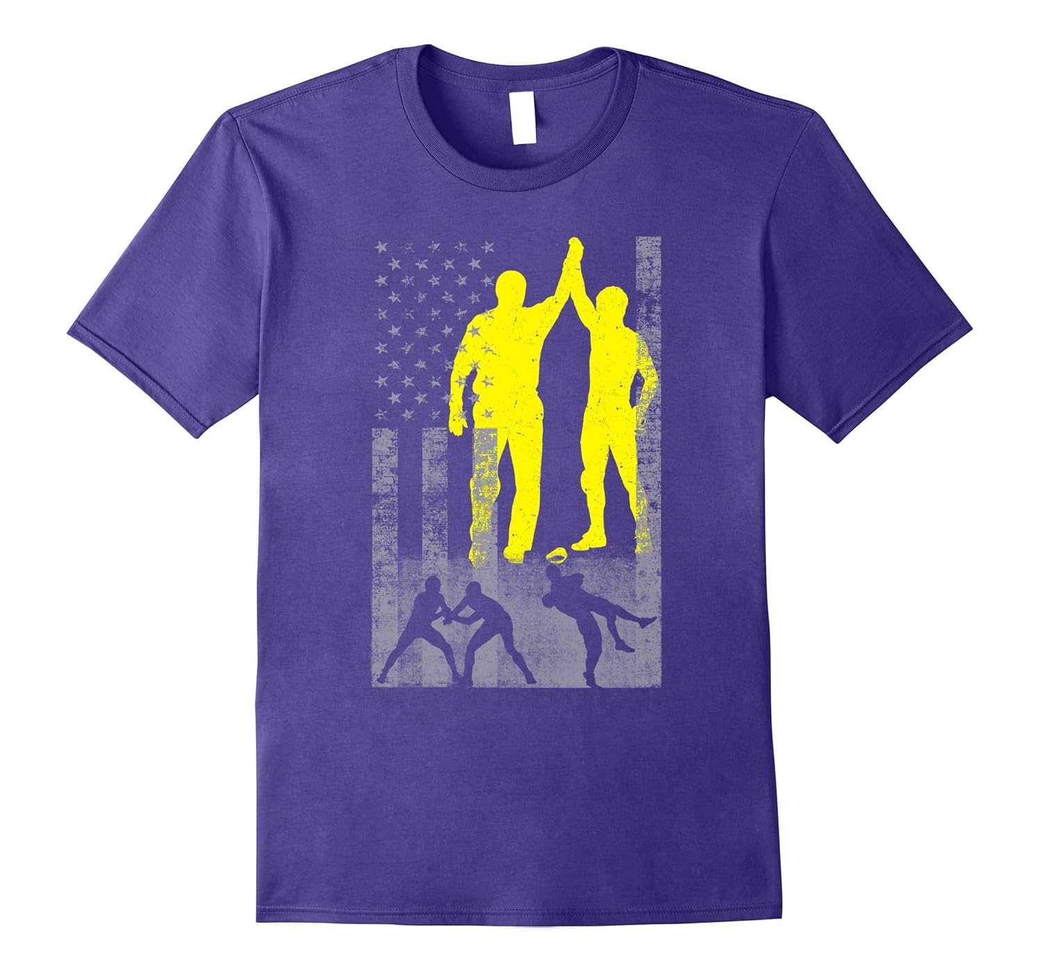 Wrestling American Flag Shirt - Yellow Male Wrestler-Rose