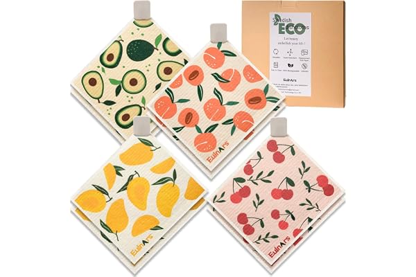 Eulnars Swedish Dish Cloth, 8-Pack Reusable Paper Towels, Swedish Dish Cloth with 3 Clips, 9 Classified Labels, Quick Drying