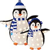 Best Choice Products 2-Piece Lighted Penguin Family, 3ft Pop-Up Outdoor Christmas Holiday Decoration w/ 150 LED Lights, Multicolored Lights - Blue