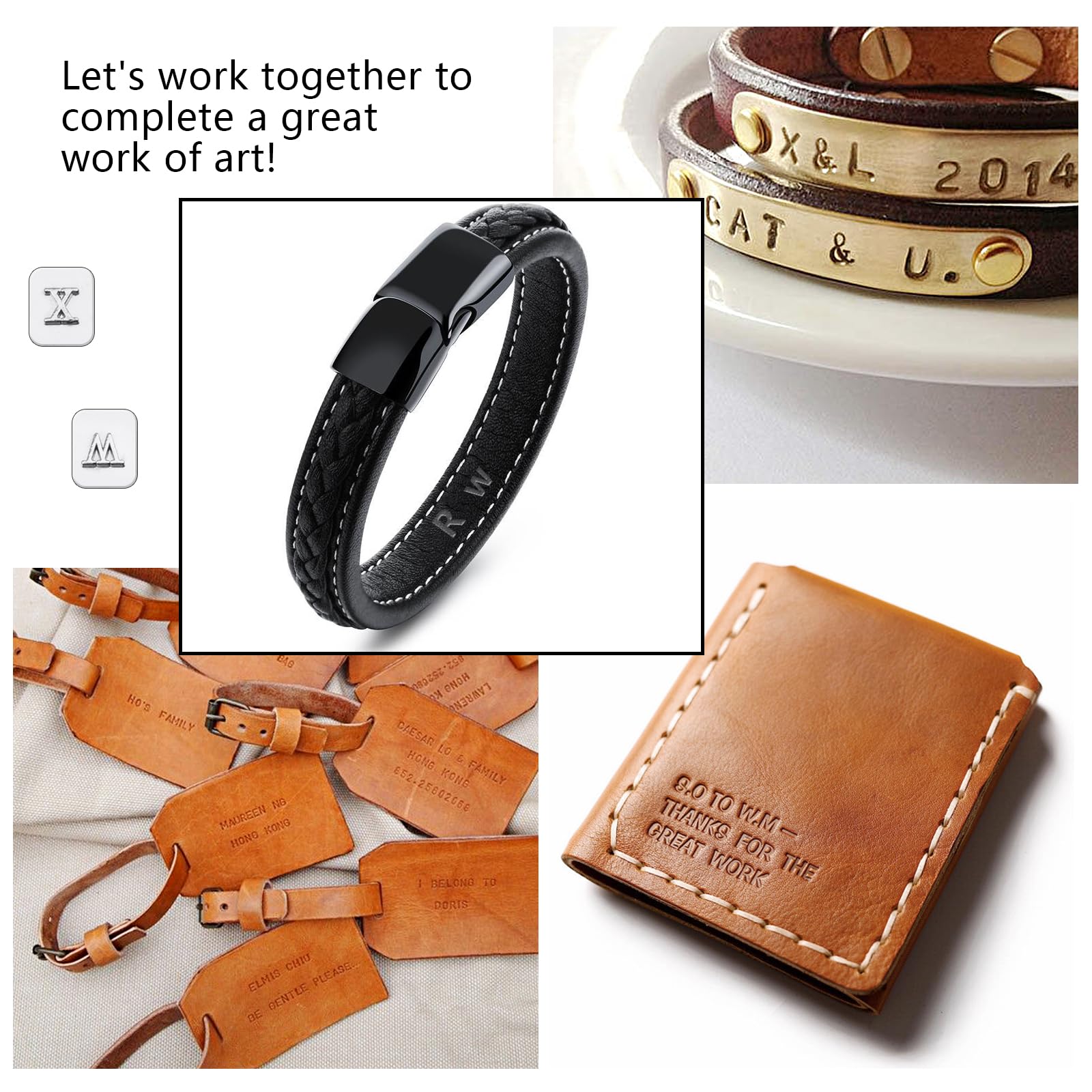 Wonvoc 44 Pcs Leather Stamping Tools, 36 Pcs Leather Letter Stamps, Leather Stamping Kit, with Wool Dauber Stamping Tools, Leather Hammer, for DIY Leathercrafts